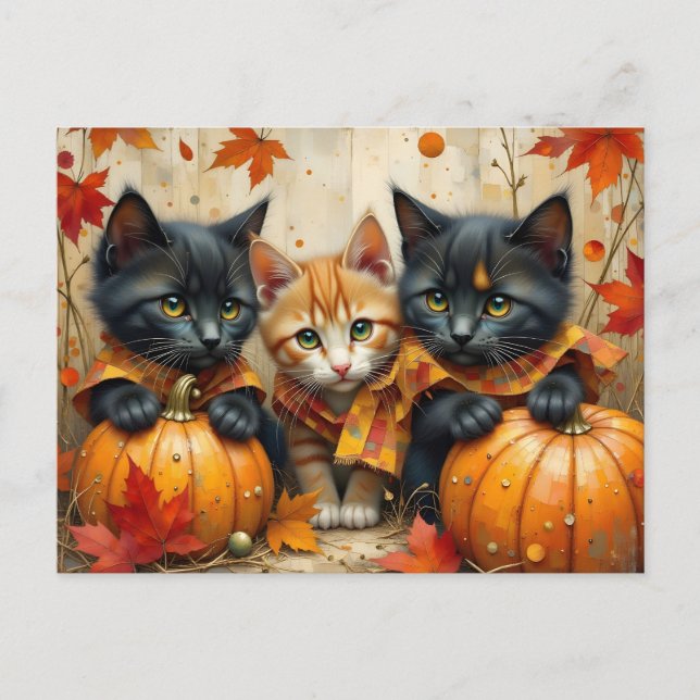 Herbstkätzchen Pumpkins und Folien Feiertagspostkarte (Vorderseite)