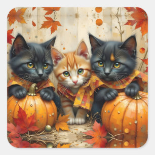 Herbstkätzchen Pumpkins und Folien Quadratischer Aufkleber