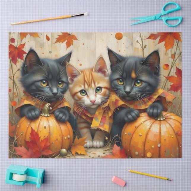 Herbstkätzchen Pumpkins und Folien Seidenpapier (Basteln)