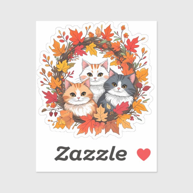 Herbstkatze Aufkleber (Blatt)