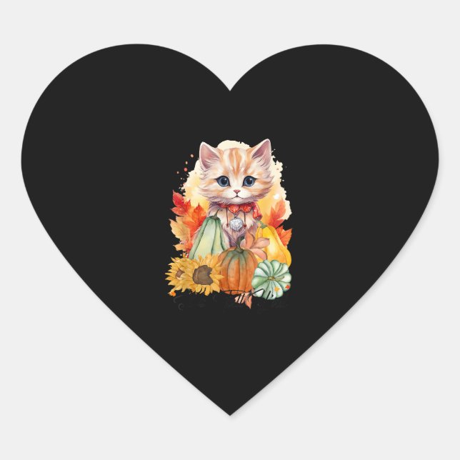 Herbstkatze Es ist Herbst Y’all Pumpkins Herbsthal Herz-Aufkleber (Vorderseite)