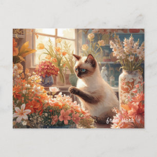 Herbstkatze mit Blume - Herbst Erntedank Feiertagspostkarte