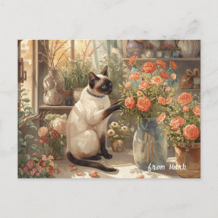 Herbstkatze mit Blume - Herbst Erntedank Feiertagspostkarte
