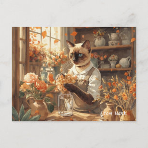 Herbstkatze mit Blume - Herbst Erntedank Feiertagspostkarte