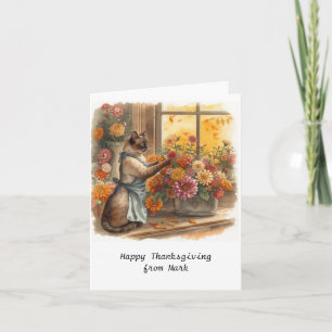 Herbstkatze mit Blume Herbstsaison Erntedank Karte