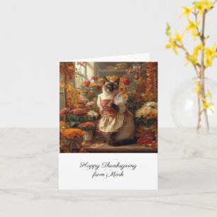 Herbstkatze mit Blume Herbstsaison Erntedank Karte