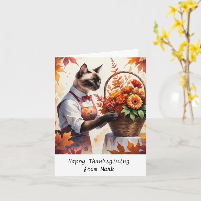 Herbstkatze mit Blume Herbstsaison Erntedank Karte (Gelbe Blume)