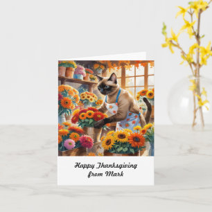Herbstkatze mit Blume Herbstsaison Erntedank Karte