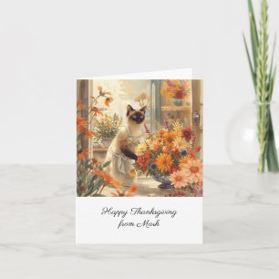 Herbstkatze mit Blume Herbstsaison Erntedank Karte