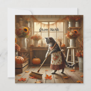 Herbstkatze mit Blume - Herbstsaison - Gruß Feiertagskarte