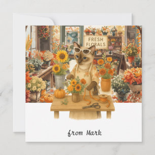 Herbstkatze mit Blume - Herbstsaison - Gruß Feiertagskarte