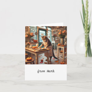 Herbstkatze mit Blume - Herbstsaison - Gruß Karte