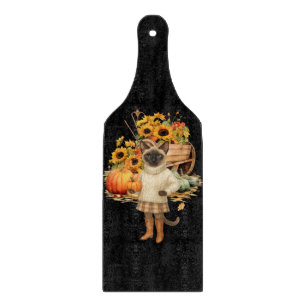 Herbstkatze mit Blume und Kürbis Erntedank Schneidebrett