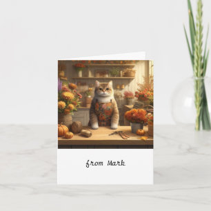 Herbstkatze mit Blumen – Gruß zur Herbstsaison Karte