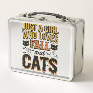 Herbstkatzen Halloween Mädchen Vintage Grafikdesig Metall Brotdose