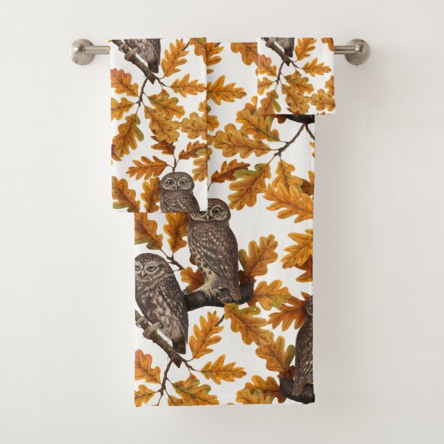 Herbstkauz auf Baumwolle weiß Badhandtuch Set (Insitu)
