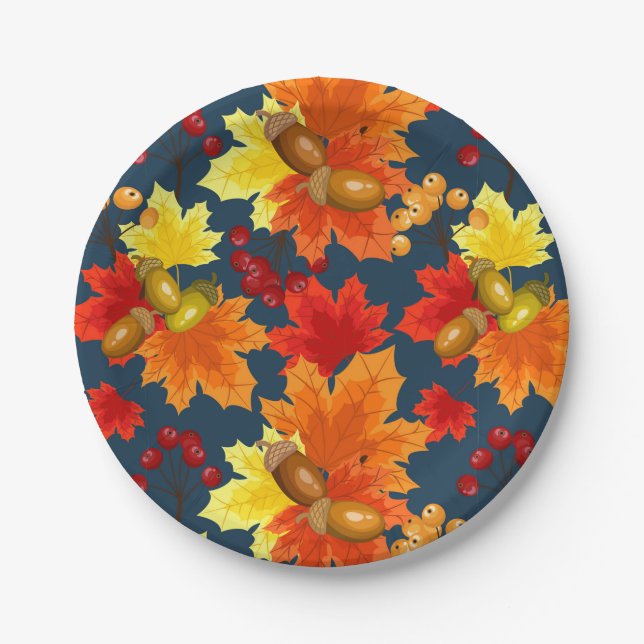 Herbstkerzen und Blätter aus Eiche Pappteller (Vorderseite)