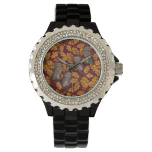 Herbstkeule auf dunkelrot armbanduhr