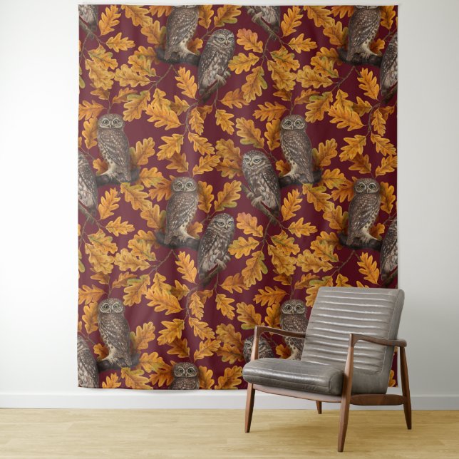 Herbstkeule auf dunkelrot wandteppich (Beispiel)