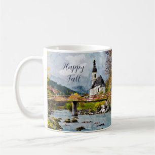 Herbstkirche und Bäume mit anpassbarem Text  Kaffeetasse