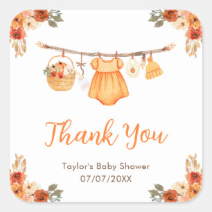 Herbstkleiderleine Mädchen Baby Shower Danke Quadratischer Aufkleber
