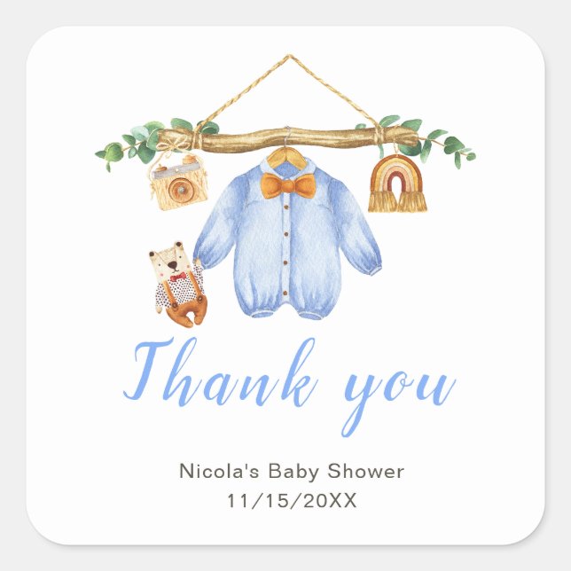 Herbstkleidung Boy Baby Dusche Quadratischer Aufkleber (Vorderseite)