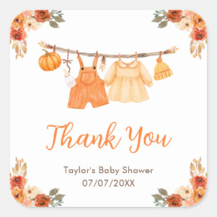 Herbstkleidung Linie Twins Kinderdusche Danke Quadratischer Aufkleber