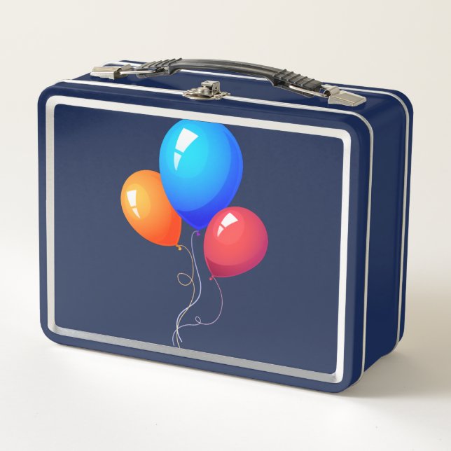 Herbstkollektion 2024 Blaue Ballons in der Lunchbo Metall Brotdose (Vorderseite)
