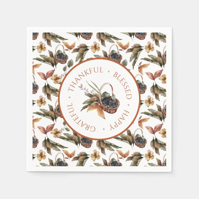 Herbstkorb Berries Dankbar Dankbar Selig gesegnet Serviette (Vorderseite)