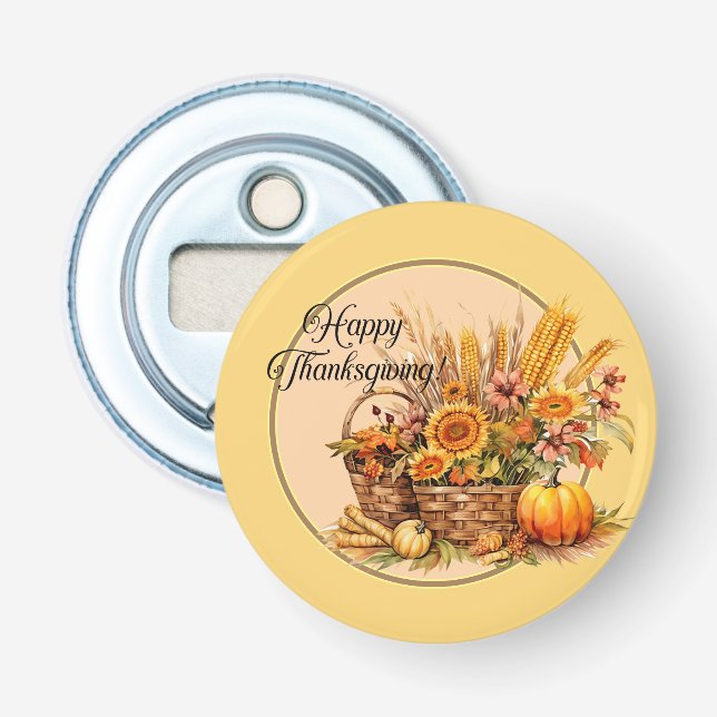 Herbstkorb, Blume, Pumpkins, Mais-Erntedank Flaschenöffner (Vorderseite)