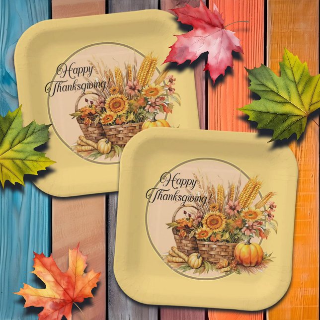 Herbstkorb, Blume, Pumpkins, Mais-Erntedank Pappteller (Von Creator hochgeladen)