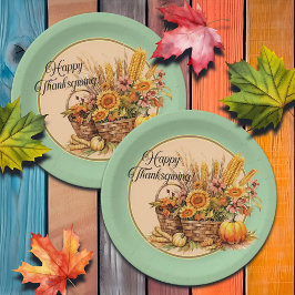 Herbstkorb, Blume, Pumpkins, Mais-Erntedank Pappteller