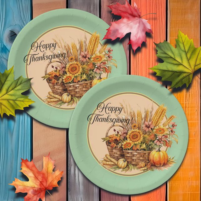 Herbstkorb, Blume, Pumpkins, Mais-Erntedank Pappteller (Von Creator hochgeladen)