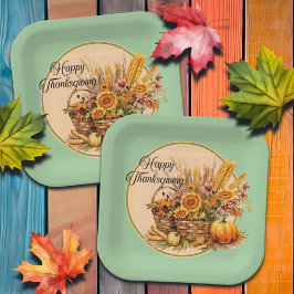 Herbstkorb, Blume, Pumpkins, Mais-Erntedank Pappteller