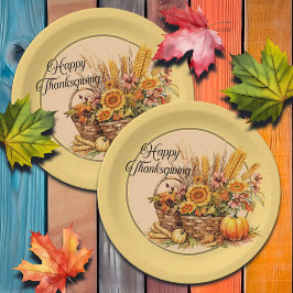 Herbstkorb, Blume, Pumpkins, Mais-Erntedank Pappteller