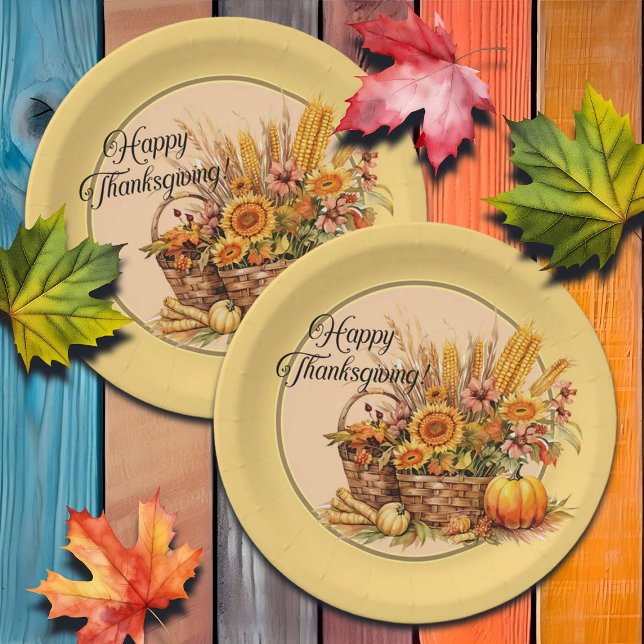 Herbstkorb, Blume, Pumpkins, Mais-Erntedank Pappteller (Von Creator hochgeladen)