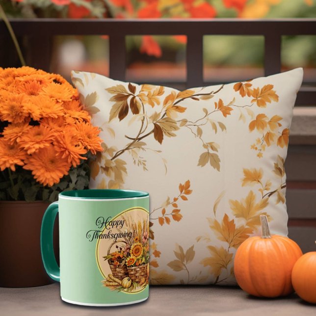 Herbstkorb, Blume, Pumpkins, Mais-Erntedank Tasse (Von Creator hochgeladen)