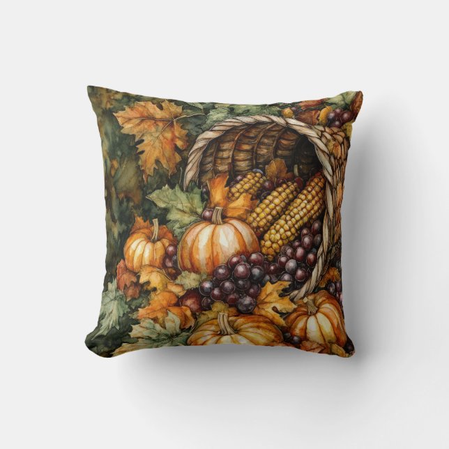 Herbstkornucopia Throw Kissen (Vorderseite)