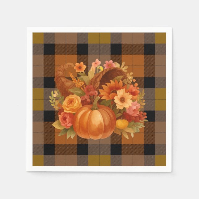 Herbstkornucopie Kariert Serviette (Vorderseite)