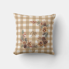 Herbstkranz Braun Gingham Monogramm Kissen