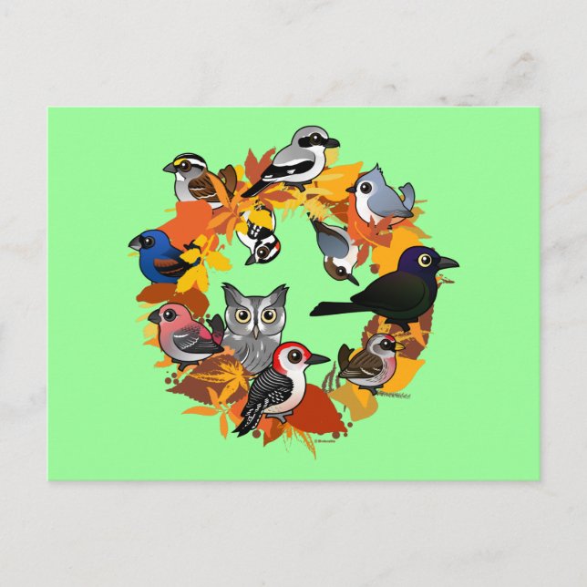 Herbstkranz nordamerikanischer Vögel Postkarte (Vorderseite)