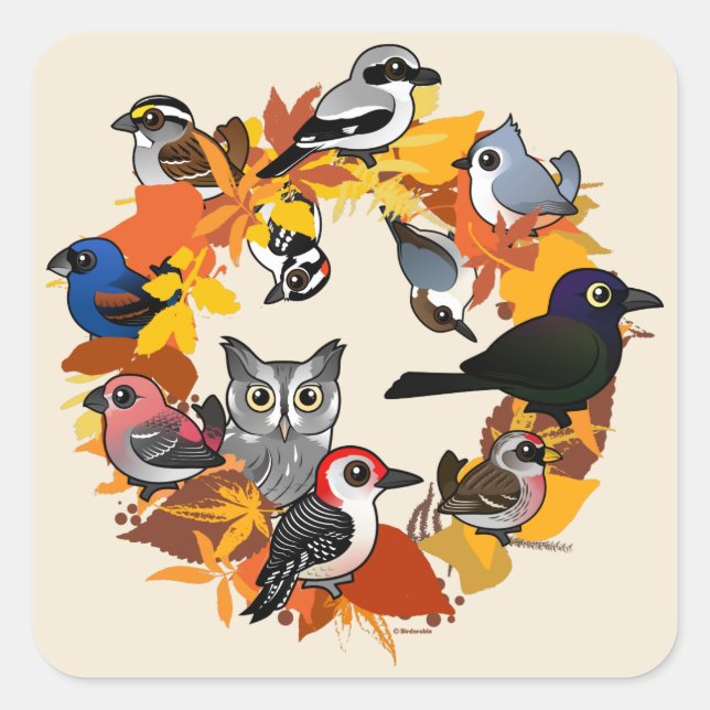 Herbstkranz nordamerikanischer Vögel Quadratischer Aufkleber (Vorderseite)