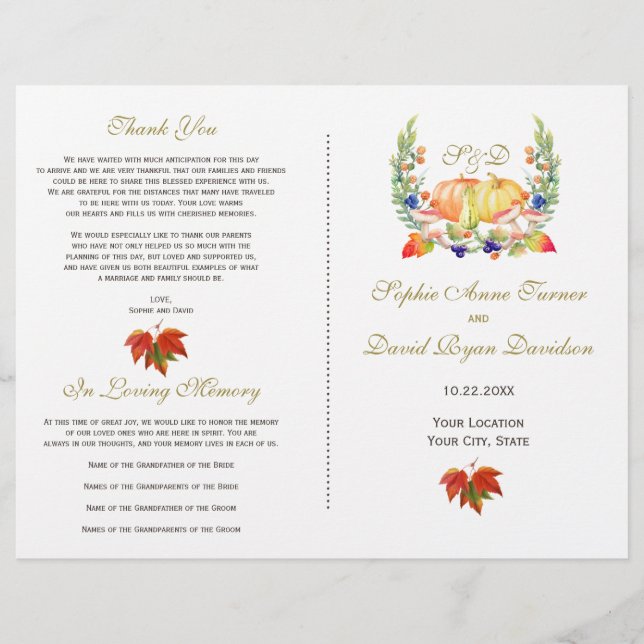 Herbstkranz Thanksgiving Hochzeitsprogramm (Vorne)