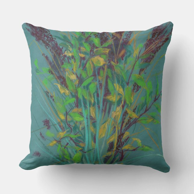 Herbstkräuter, Blumenkunst, pastellfarbene Malerei Kissen (Vorderseite)