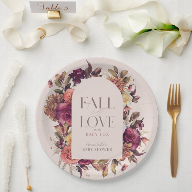 Herbstkreide Arch Pink Babydusche in der Liebe fal Pappteller (Hochzeit)