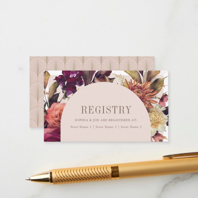 Herbstkreide Arch Pink Hochzeitsregister Begleitkarte (Vorderseite/Rückseite Beispiel)