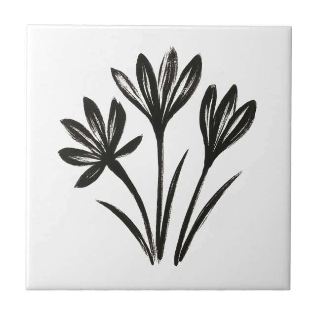 Herbstkrokus – Tintenpinsel Botanisches Trio auf Fliese (Vorderseite)