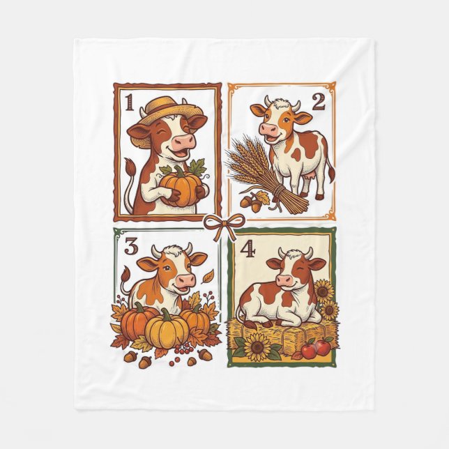Herbstkuh-Quartett Vintage-Patchwork-Bauernhof-Shi Fleecedecke (Vorderseite)
