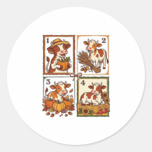 Herbstkuh-Quartett Vintage-Patchwork-Farmhemd Runder Aufkleber