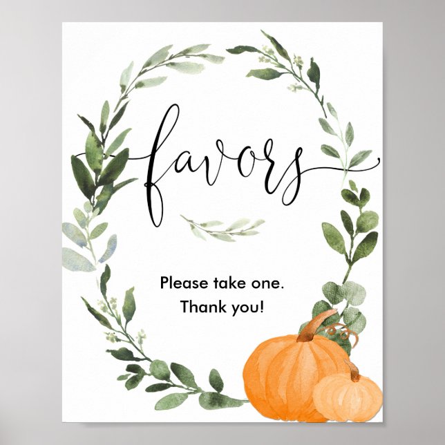 Herbstkürbis Babydusche Gefälligkeiten Grünpflanze Poster (Vorne)